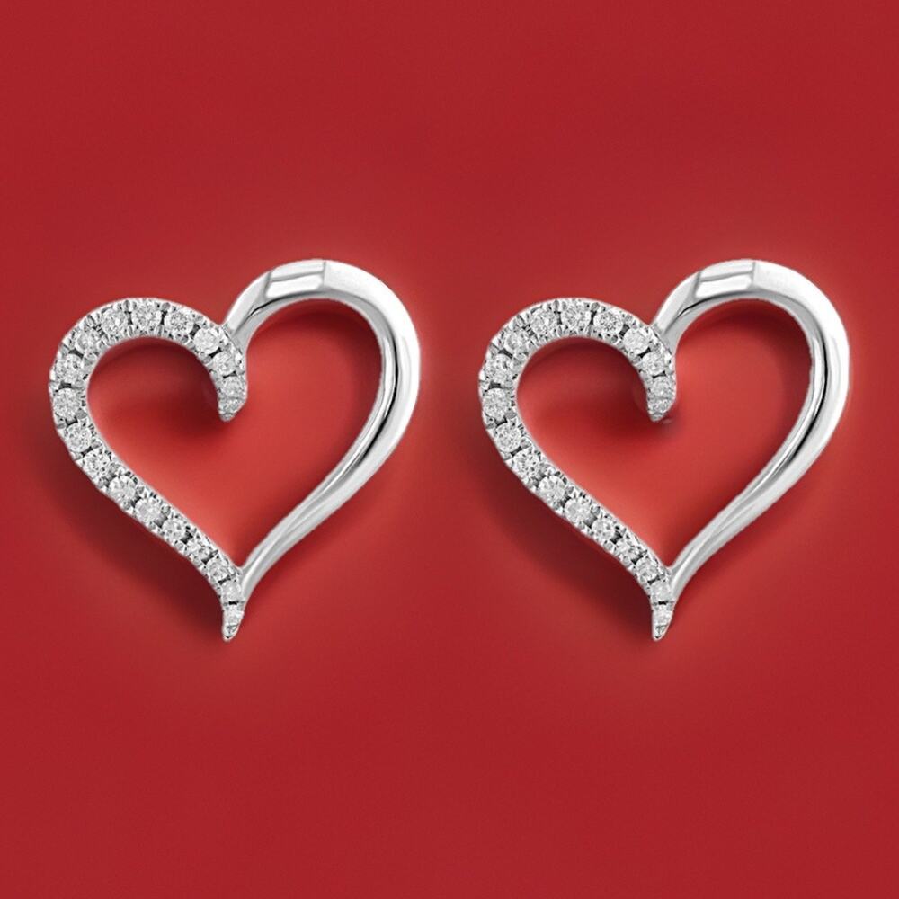 NEW! Effy Sterling Silver & Diamond Heart Stud Earrings / Retail $1,100